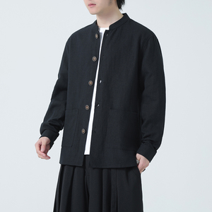 新中式外套男春秋款亚麻衬衫风大码棉麻休闲夹克男装1176-P90图片
