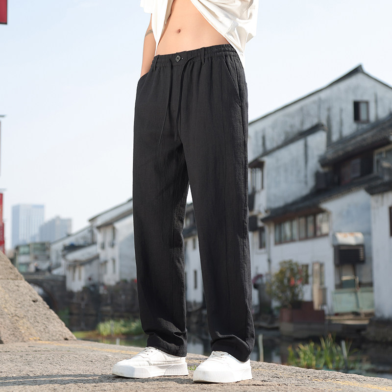 棉麻裤2025男休闲裤风纯色百搭直筒裤轻柔舒适长裤子8233-P80,男装休闲裤,电商A016