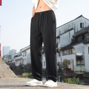 棉麻裤2025男休闲裤风纯色百搭直筒裤轻柔舒适长裤子8233-P80图片