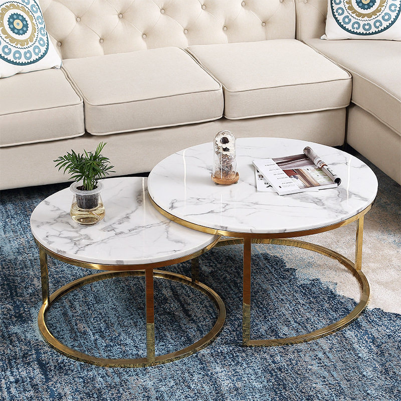 厂家直销大理石茶几简约现代不锈钢圆形茶桌镀金茶几客厅组合家具