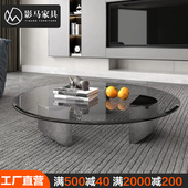 意式 圆形岩板茶几 钢化玻璃茶几家用小户型客厅沙发茶几桌设计师款