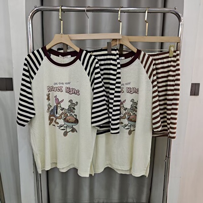 卡通条纹可外穿女睡衣家居服套装