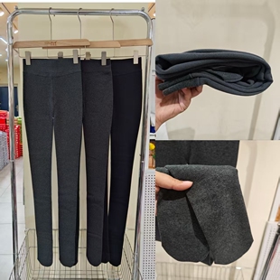 连脚裤 保暖显瘦时尚 子6818 女士加绒高腰螺纹棉竖条格雷裤 秋冬新款