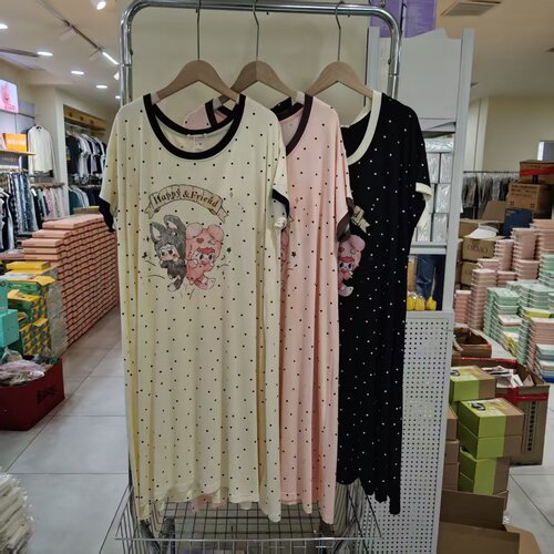 夏季甜美波点卡通带胸垫睡裙