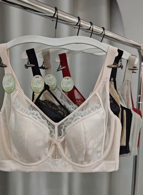 超薄睫毛蕾丝轻奢缎面女内衣BC杯软钢圈大胸显小聚拢上托文胸6951