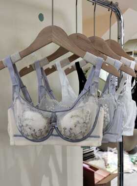 超薄刺绣水晶杯C兔耳朵轻透薄内衣女大胸显小修身塑形文胸罩66123