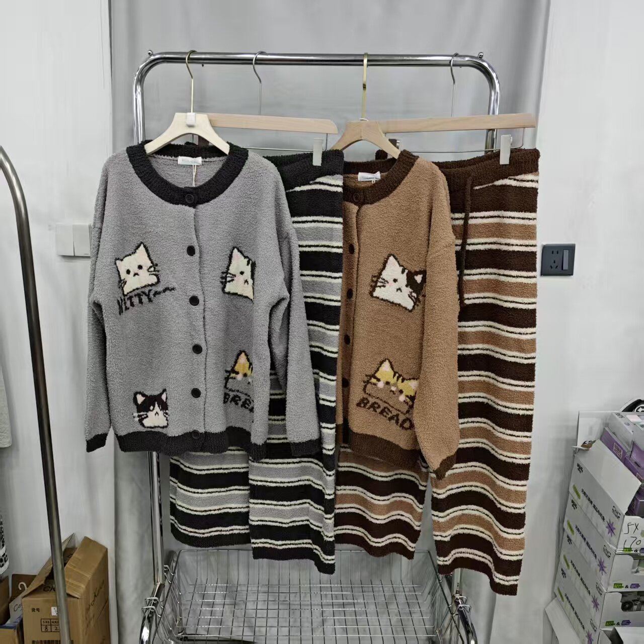 半边绒加厚保暖开衫女家居服套装