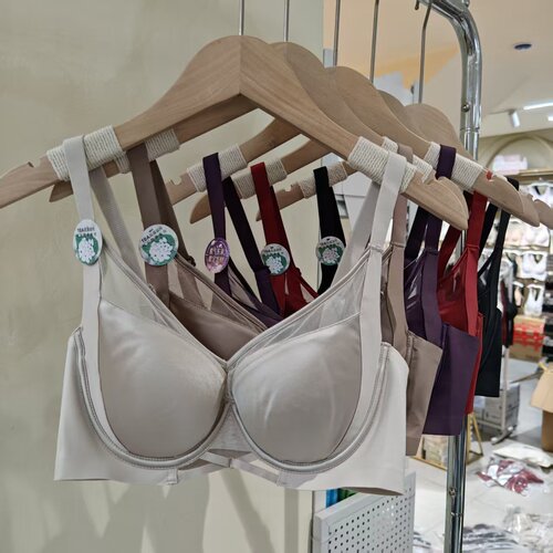 轻薄缎面网纱软钢圈收副乳文胸