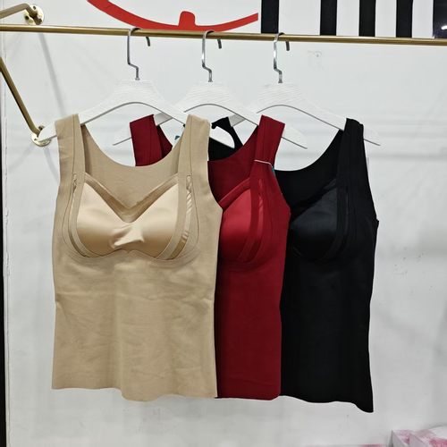 可拆卸胸垫保暖背心女猫猫绒上衣