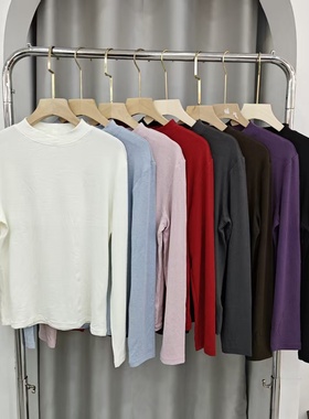 秋冬新品女士圆领长袖保暖羊毛卷T恤软糯高弹舒适发热打底衫6197