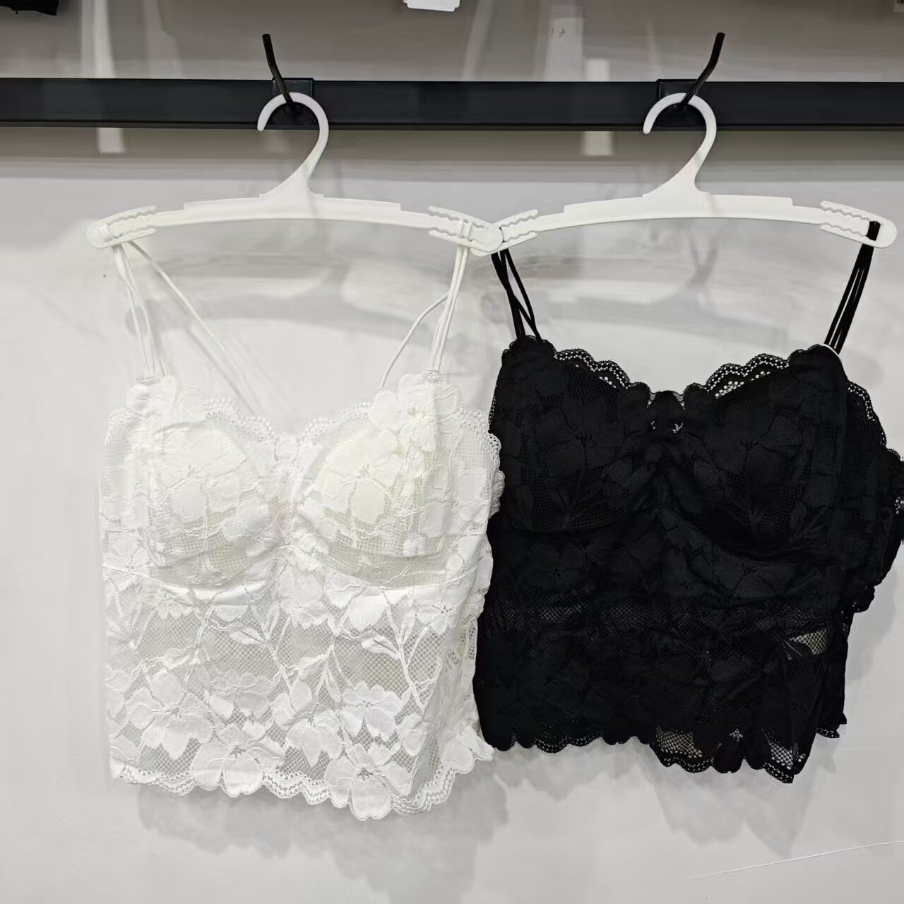 性感蕾丝细吊带背心女士带胸垫上薄下厚免穿文胸打底美背上衣2541