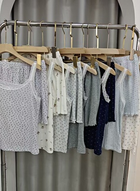 新款法式甜心背心套装碎花蕾丝领吊带短裤睡衣夏季少女居家服2621