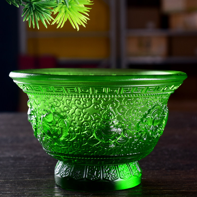 供佛古法琉璃贡碗八吉祥琉璃供杯水碗圣水杯佛堂家用贡水摆件包邮