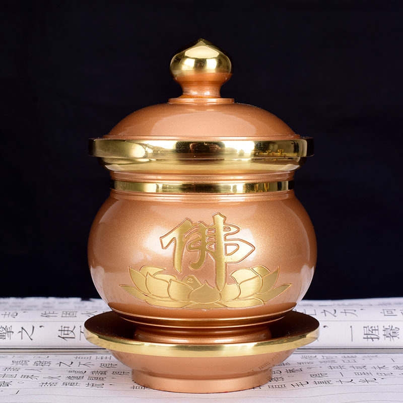 佛具黄铜圣水杯供佛前佛字款供杯光身酒杯茶杯粉金招财贡杯摆包邮