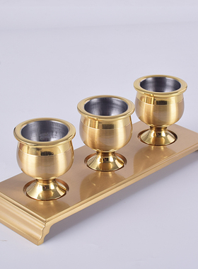 供神财用品铜酒杯一套家用拜神铜茶杯水杯三连素面供杯摆件包邮