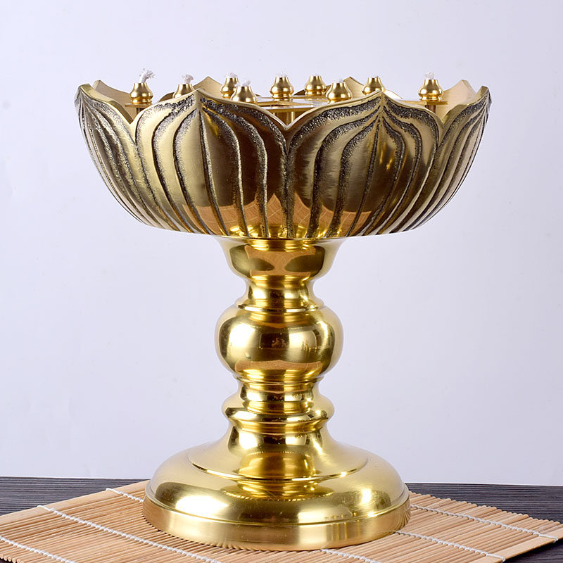 供佛黄铜九星油灯供佛莲花铜碗贡灯长明灯佛灯奉神灯盏烛台