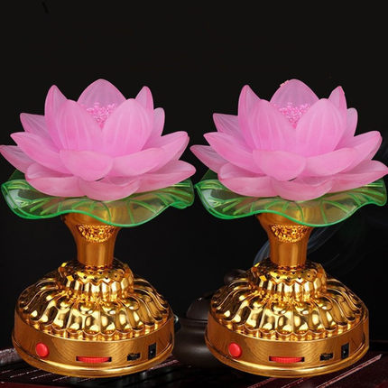 莲花灯荷花灯led七彩长明灯充电插电电池家用蜡烛室内摆件佛供灯