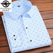 衬衫 男碎花韩版 薄款 保罗春季 印花衬衣青年休闲寸衫 长袖 修身 男 新款