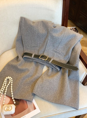 高级感灰色毛呢阔腿裤女秋冬加厚韩系高腰显瘦垂感直筒拖地西装裤