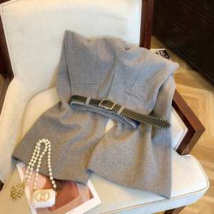 高级感灰色毛呢阔腿裤女秋冬加厚韩系高腰显瘦垂感直筒拖地西装裤