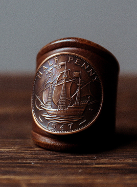 horween霍尔文茶芯油蜡牛皮金帆船钱币方巾扣复古阿美咔叽领巾扣