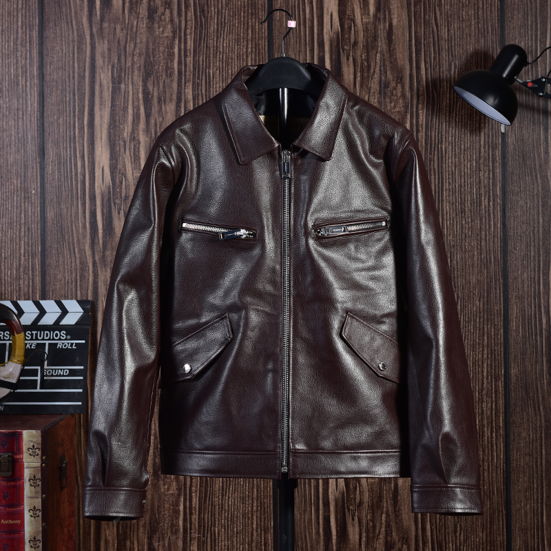 机车美式复古捡漏修身真皮皮衣