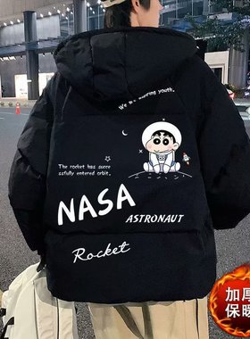 秋冬重磅连帽羽绒棉衣加厚保暖外套男宽松卡通联名棉袄情侣面包服