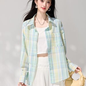 2026秋季新款格子衬衫女宽松慵懒风中长款防晒外搭薄款衬衣外套