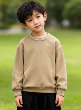 薄绒2025新款秋冬童装男孩长袖T恤卫衣圆领衫运动休闲中大童33609