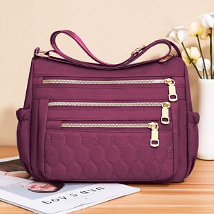 多层拉链百搭单肩包女士新款休闲斜挎包潮流时尚女大容量牛津布包