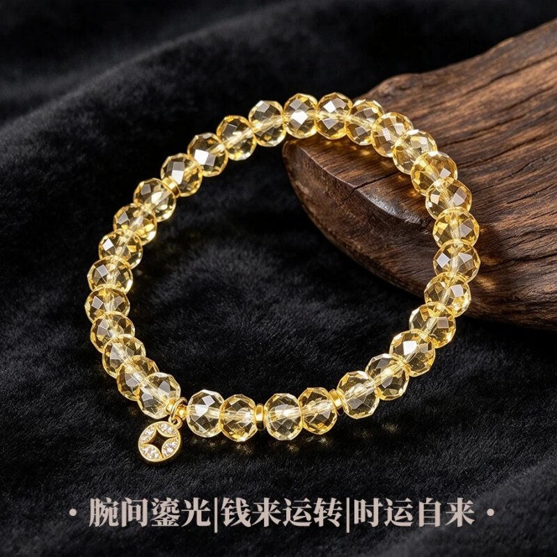 【钱来运转】水晶手串天然黄水晶招财转运切面百搭小众设计手链