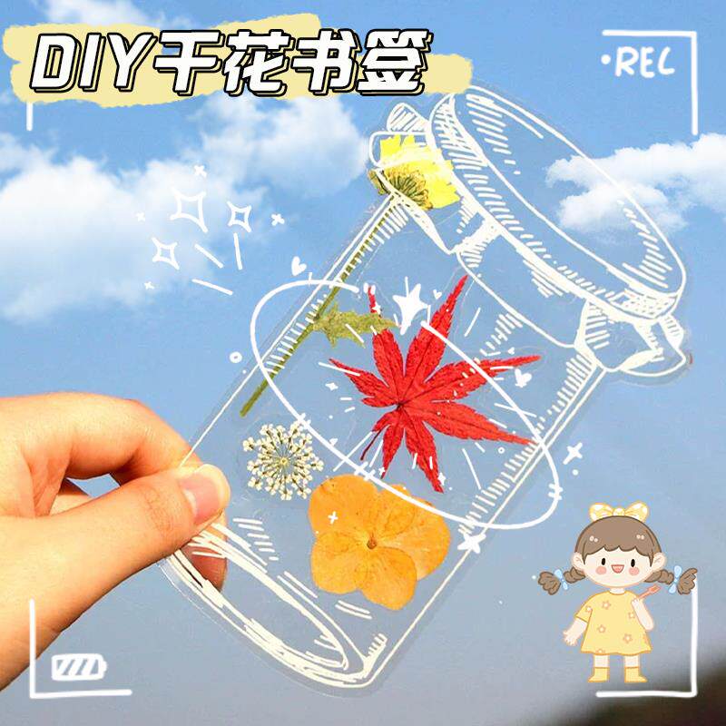 (大号)瓶子里的秋天干花书签收集秋天手工DIY透明贴纸树叶书签