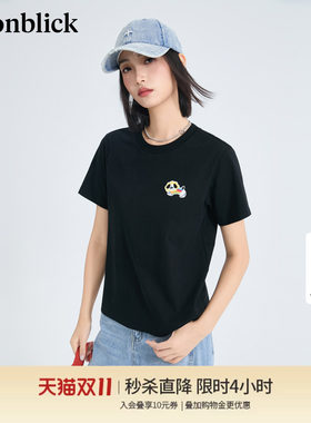 韩式小狗印花黑色T恤女