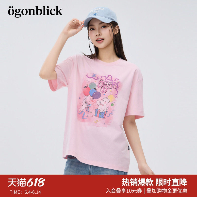 北欧时刻商场同款卡通印花短袖T恤女2026年夏季新款宽松圆领上衣