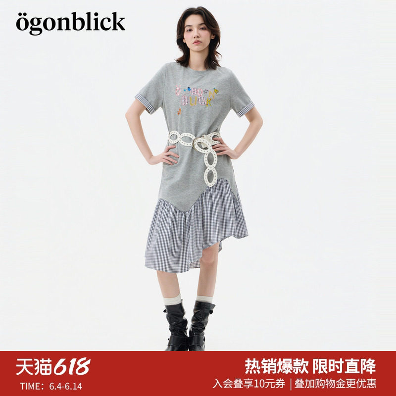 北欧时刻燕子字母刺绣拼接设计连衣裙女26年夏季新款不规则短裙子