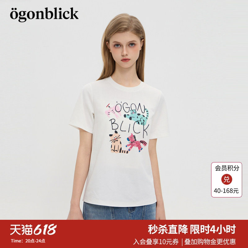 北欧时刻'萌趣逗鸭联名卡通印花设计感白色T恤女夏季新款宽松上衣