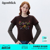 百搭打底衫 新款 北欧时刻字母刺绣撞色拼接T恤女26年春季 商场同款