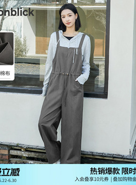 北欧时刻复古灰色休闲背带裤女春季新款宽松连体裤子直筒阔腿长裤