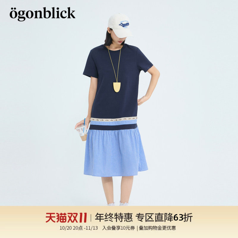 商场同款'北欧时刻T恤撞色拼接格纹连衣裙女26年夏季新款潮流裙子