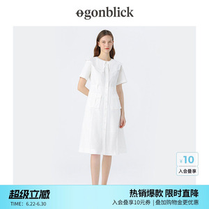 北欧时刻白色大翻领连衣裙女收腰显瘦气质小众设计裙子中长款夏季