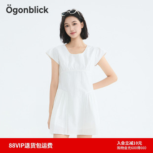 短裙子 商场同款 北欧时刻分割设计白色方领连衣裙女夏季 新款 小飞袖