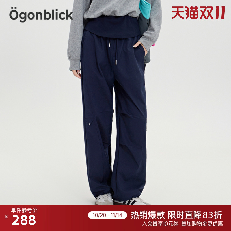 商场同款北欧时刻潮酷工装风休闲裤女秋季新款高腰阔腿直筒长裤子