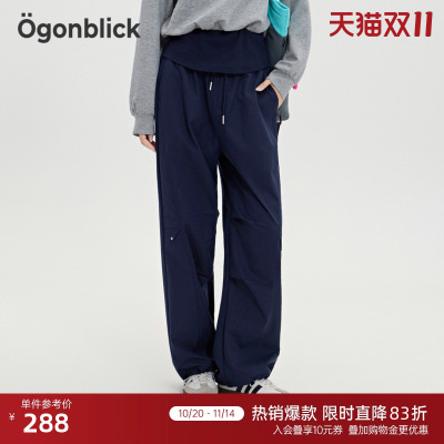 商场同款北欧时刻潮酷工装风休闲裤女秋季新款高腰阔腿直筒长裤子