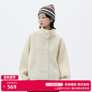 北欧时刻【100%纯羊毛】加厚立领外套女羊羔绒冬季新款小个子上衣