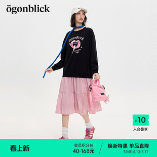 商场同款北欧时刻甜酷印花卫衣拼接格纹连衣裙女春季新款元气裙子