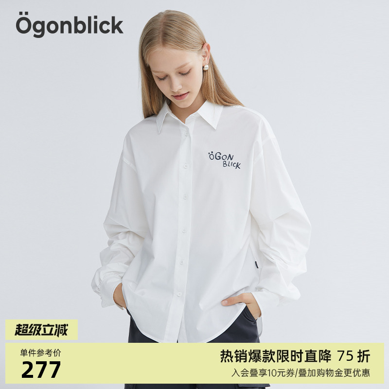 [商场同款]北欧时刻白色长袖衬衫女春季2025年新款设计感刺绣衬衣