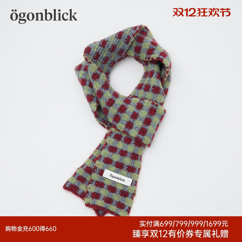 北欧时刻彩色格子撞色小法棍围巾女26新款含羊毛防寒保暖护颈围脖