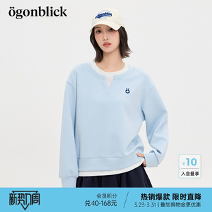 百搭宽松上衣 新款 商场同款 北欧时刻撞色拼接假两件卫衣女26年春季