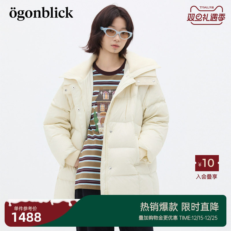 商场同款北欧时刻杏色针织翻领连帽羽绒服女冬季新款小个子面包服