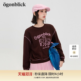 北欧时刻燕子印花撞色设计卫衣女2026年秋季新款落肩宽松短款上衣
